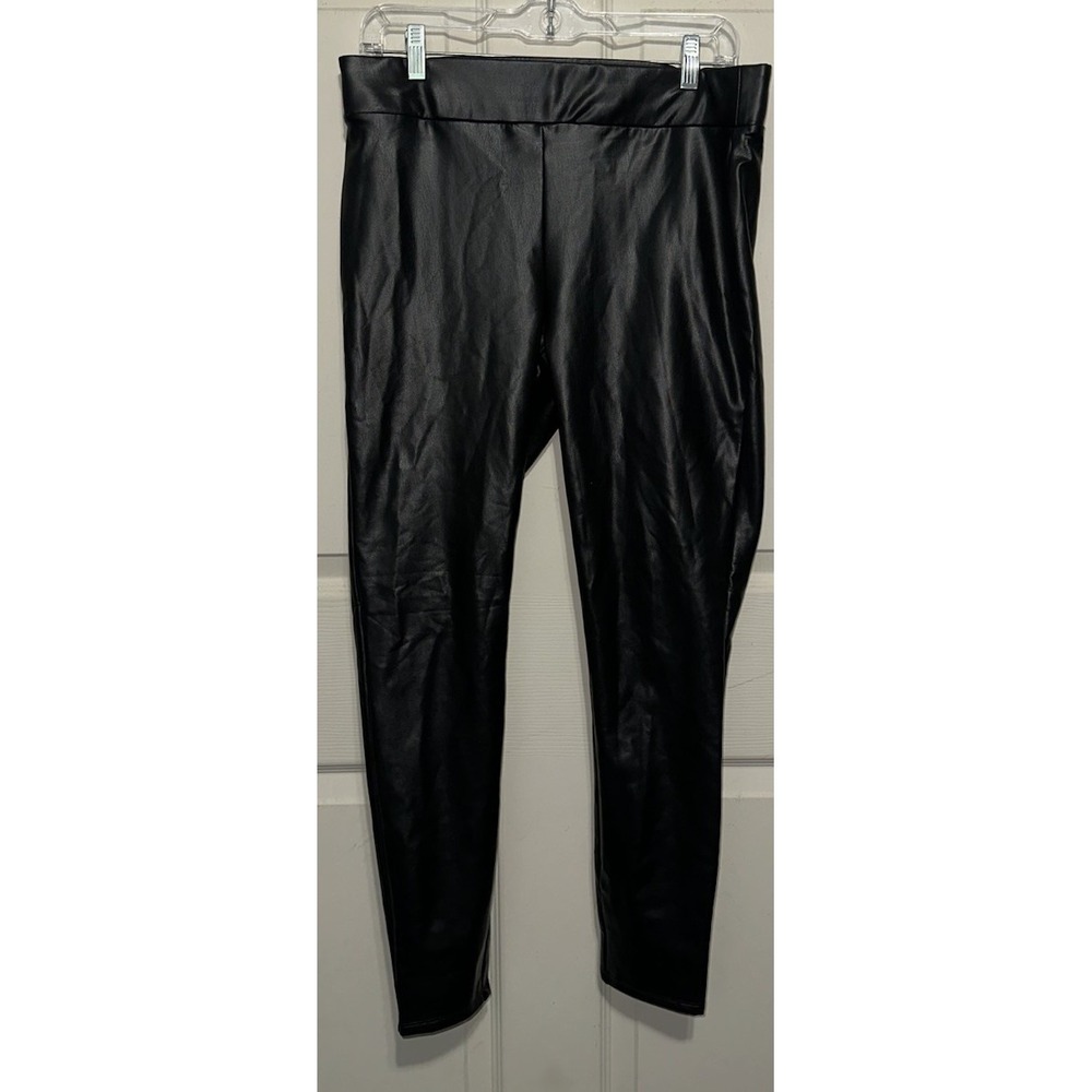 LOFT Women's Black Faux Leather Straight Leg High Rise Pants Size Medium